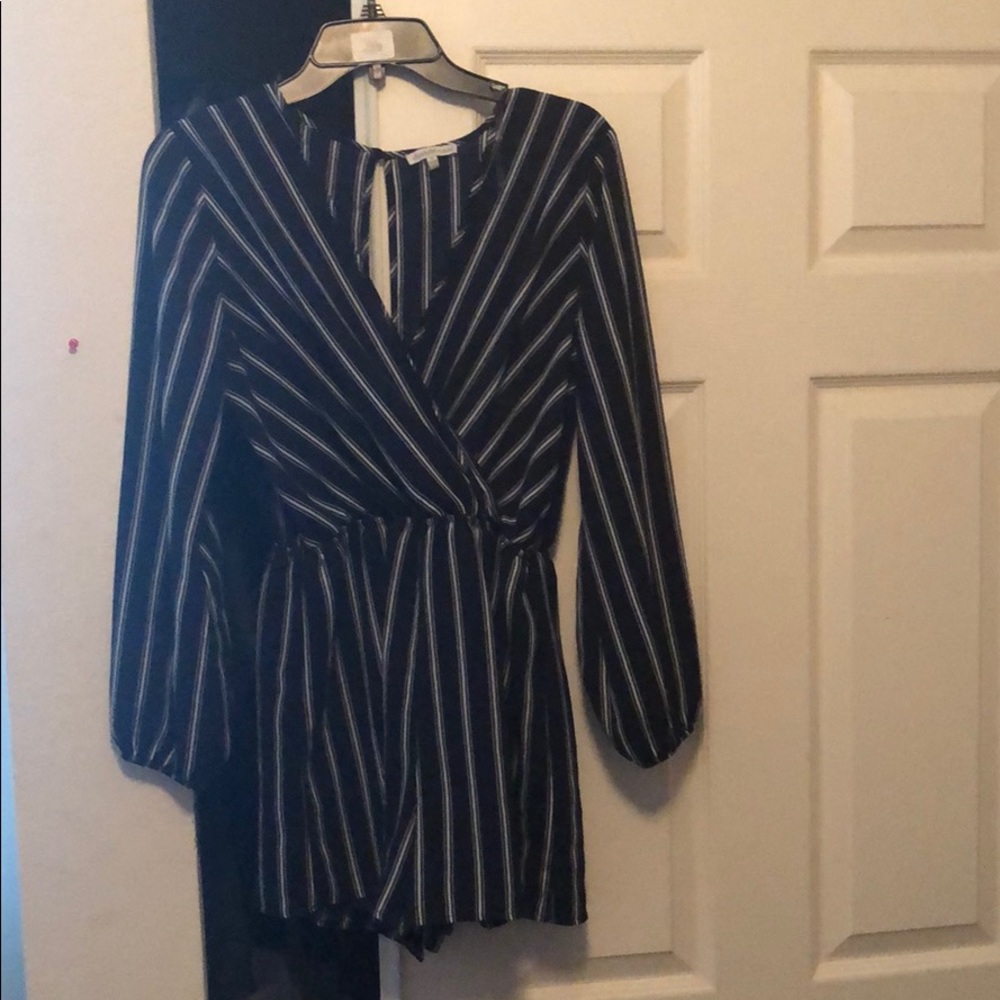 Blue and white shirt romper